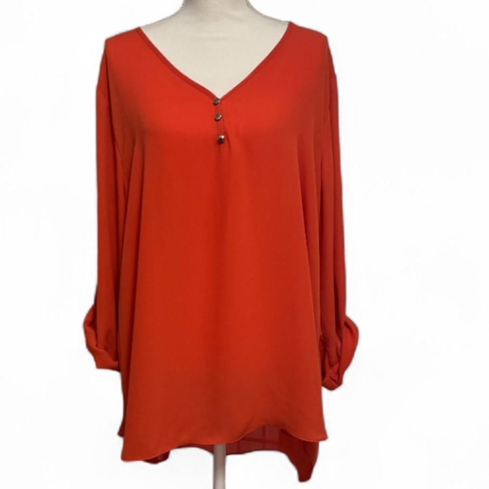 Sami & Jo Plus V-Neck Button Detail Barrel Cuff Sleeves Blouse Like New Size 2x